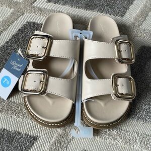 Women’s Off White Collin Bone Double Buckle Footbed Sandals NWT